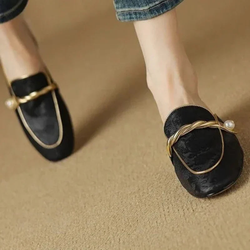 Audrey Floral Embossed Square Toe Sandals