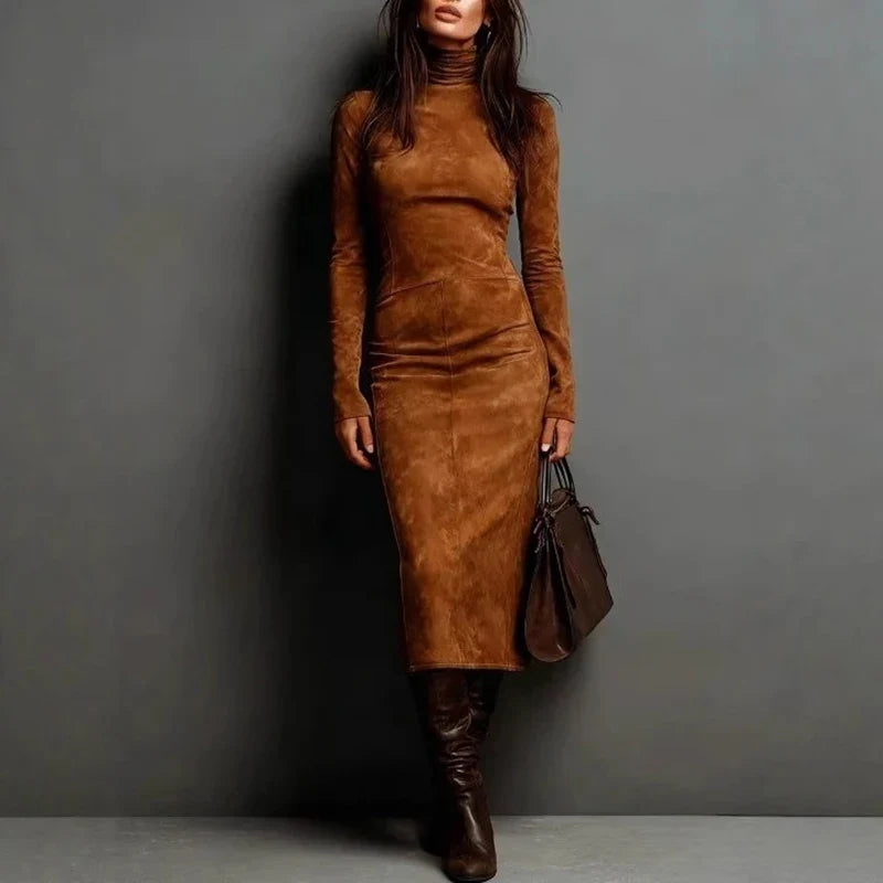 Claire Suede Turtleneck Midi Dress
