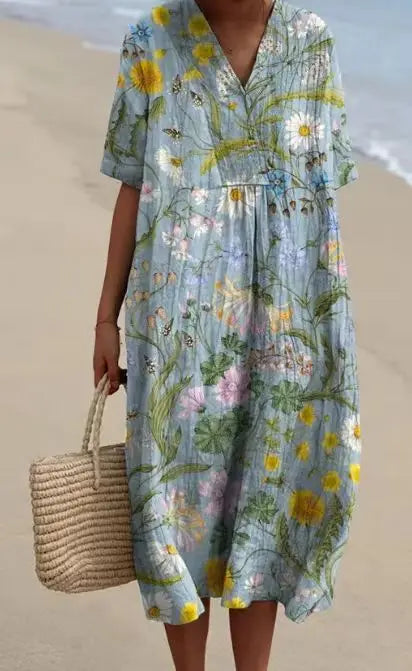 Sydney Printed V Neck Midi Dress