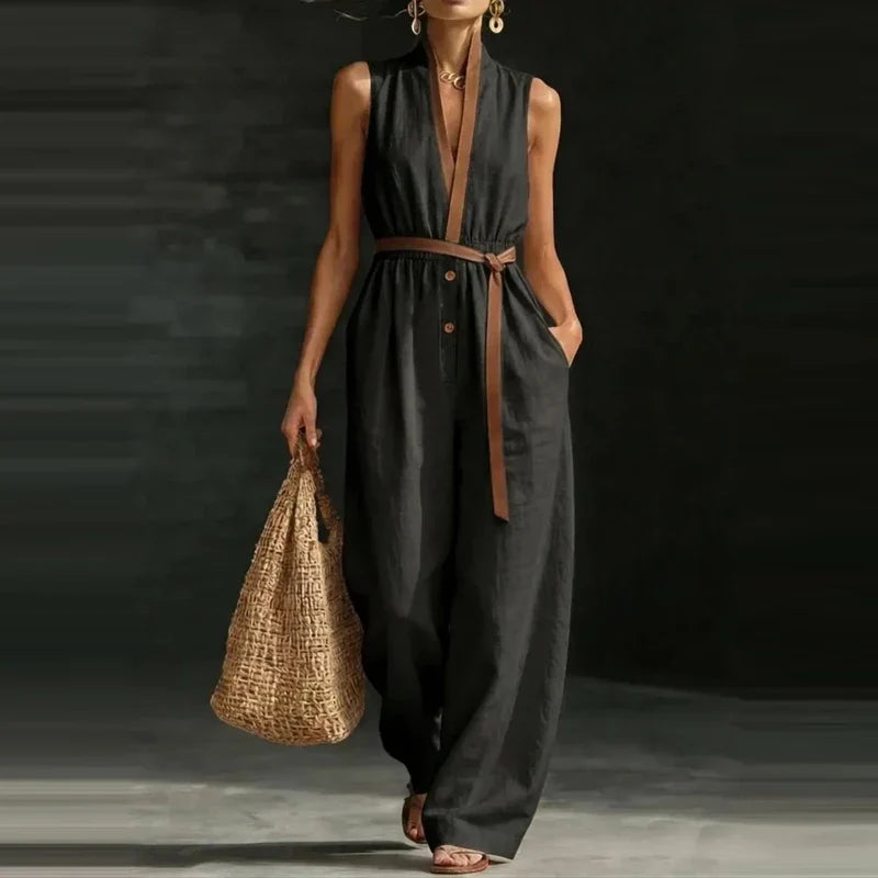 Minerva V Neck Wide Leg Jumpsuit