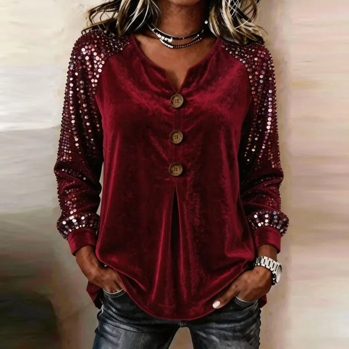 Julia Velvet Sequin Sleeve Blouse