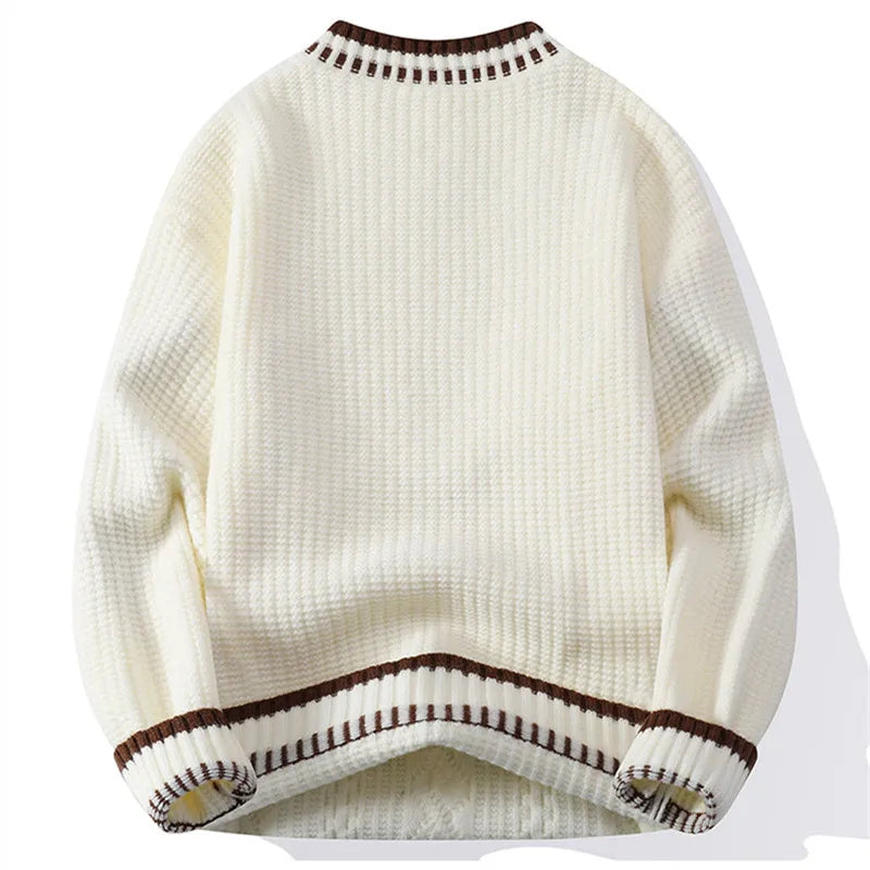 Cream cable knit pullover sweater, back view