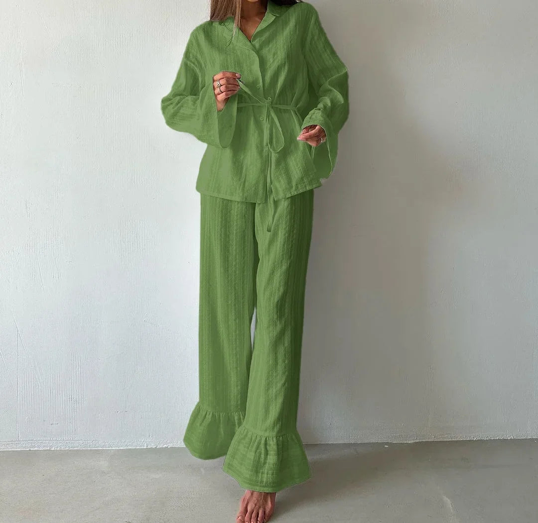 Amanda Ruffle Trim Pajama Set
