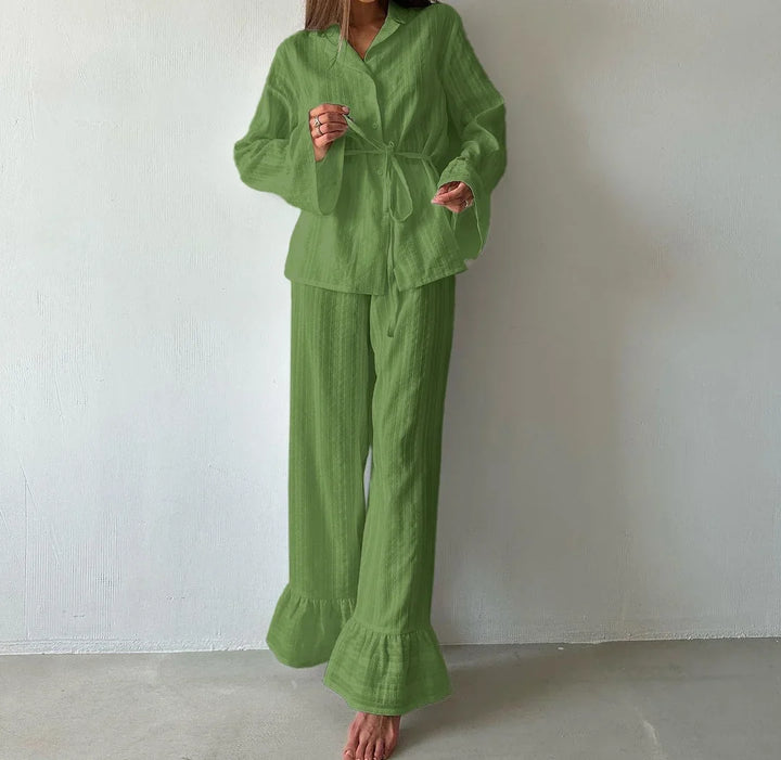 Amanda Ruffle Trim Pajama Set