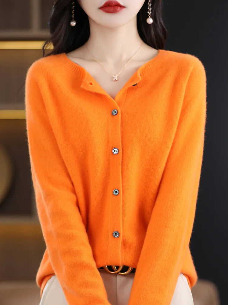 Orange button front knit cardigan