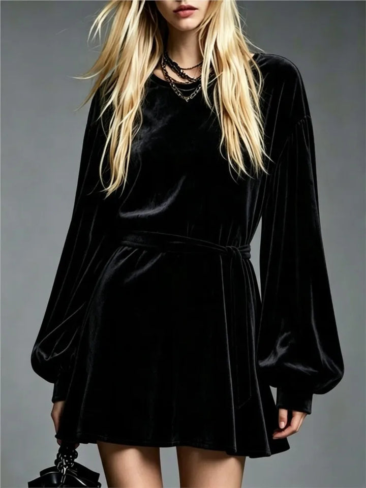 Adair Tie Waist Velvet Dress