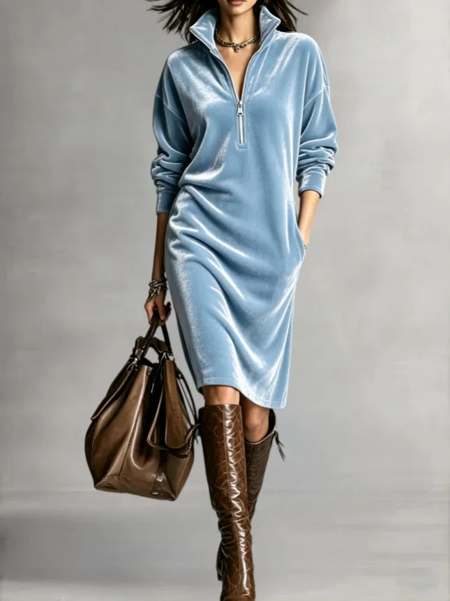 Lucienne Half Zip Velvet Dress