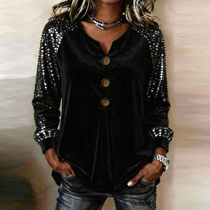 Julia Velvet Sequin Sleeve Blouse