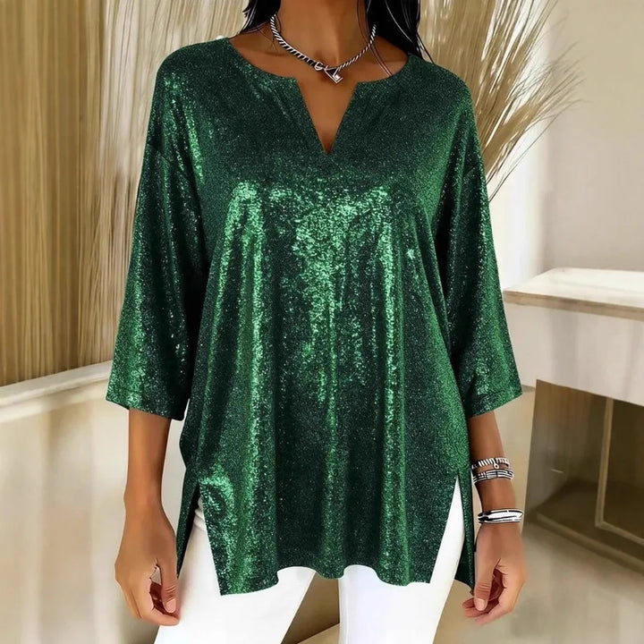 Halcyon Shimmer Split Neck Blouse