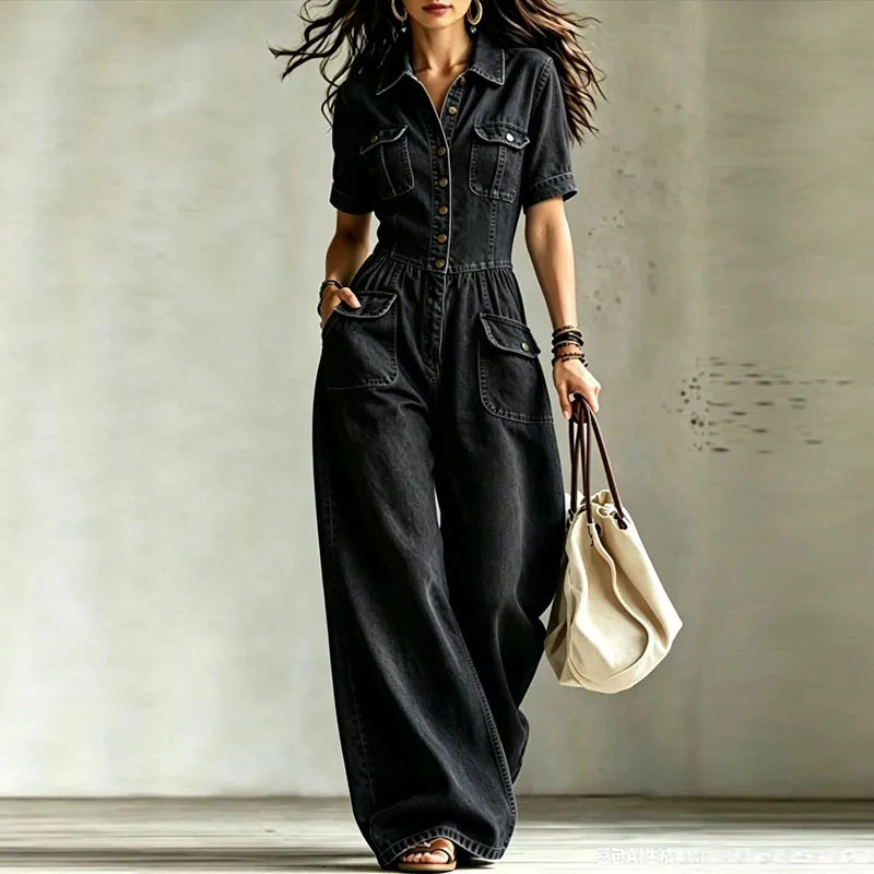 Juliana Denim Wide Leg Jumpsuit