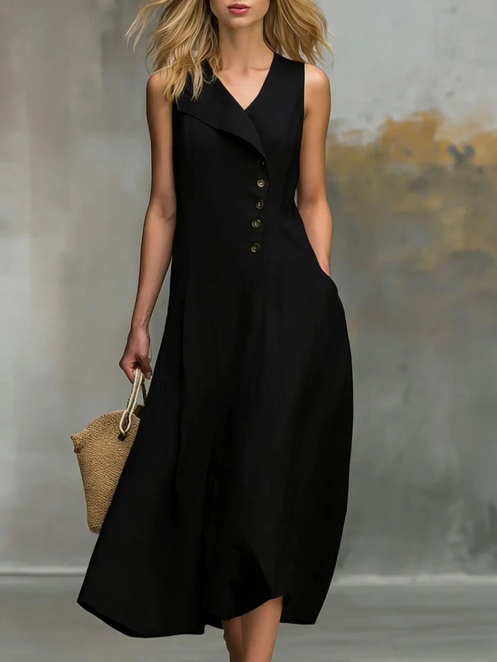 Krista Button Detail Flowy Midi Dress