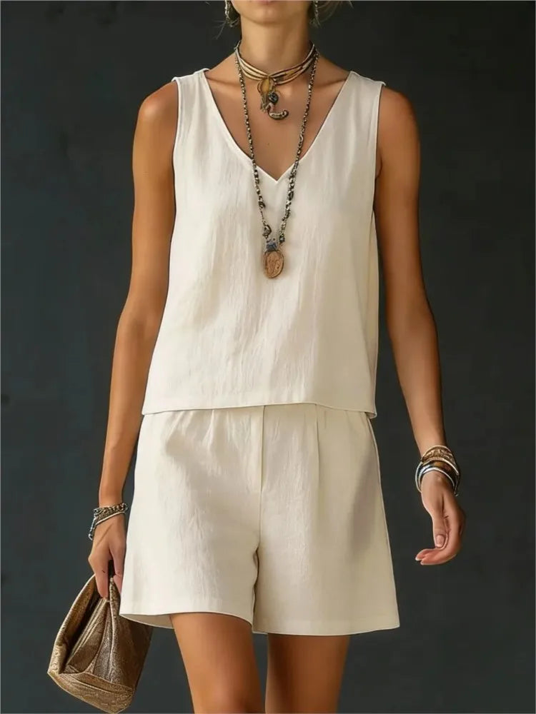 Yasmine Sleeveless V Neck Short Set