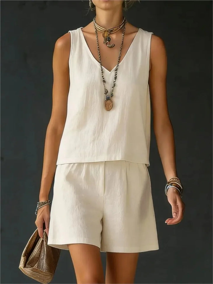 Yasmine Sleeveless V Neck Short Set