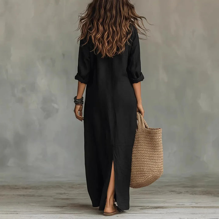 Victoria Linen Long Shirt Dress