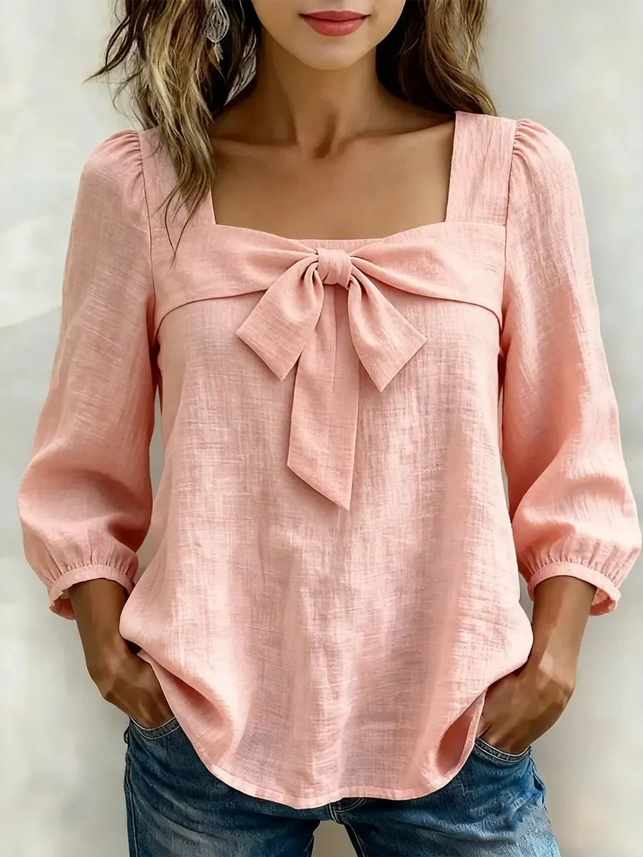 Rosenya Soft Bow Detail Square Neck Blouse