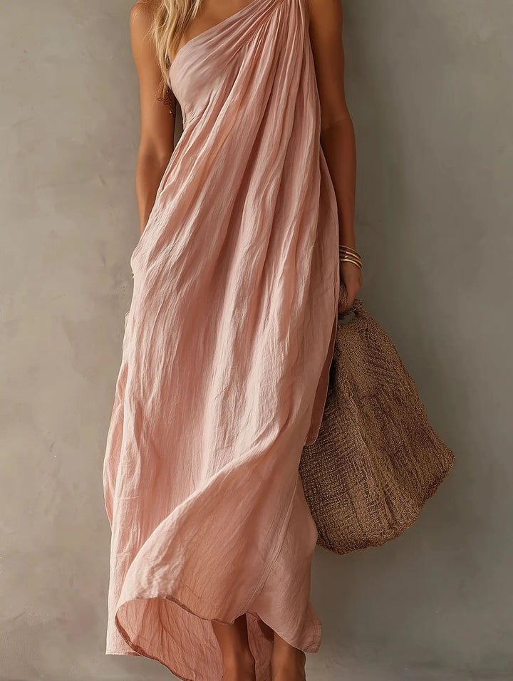 Gracia One Shoulder Linen Maxi Dress