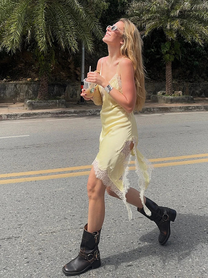 Celestia Satin Lace Mini Dress