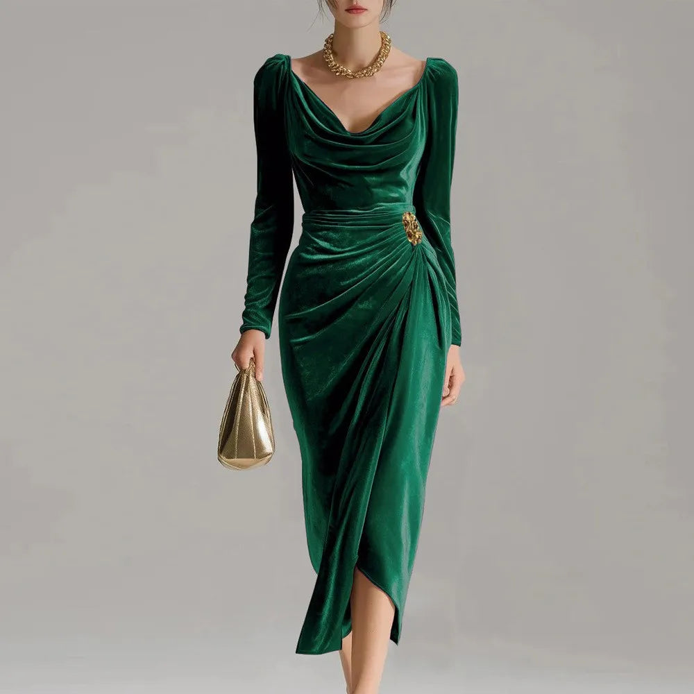 Helena Velvet Ruched Midi Dress