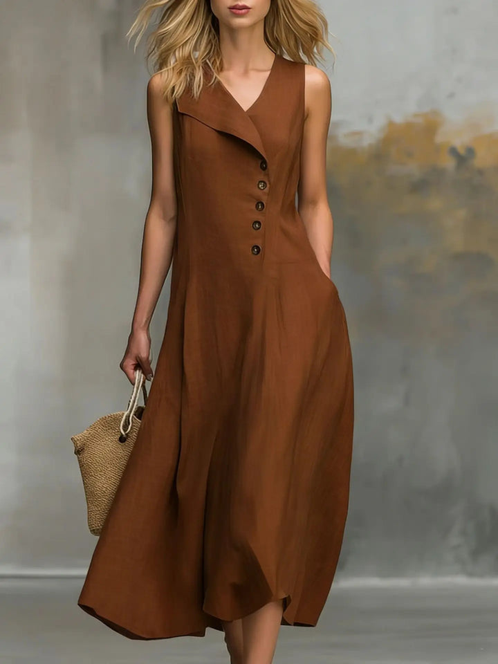 Krista Button Detail Flowy Midi Dress