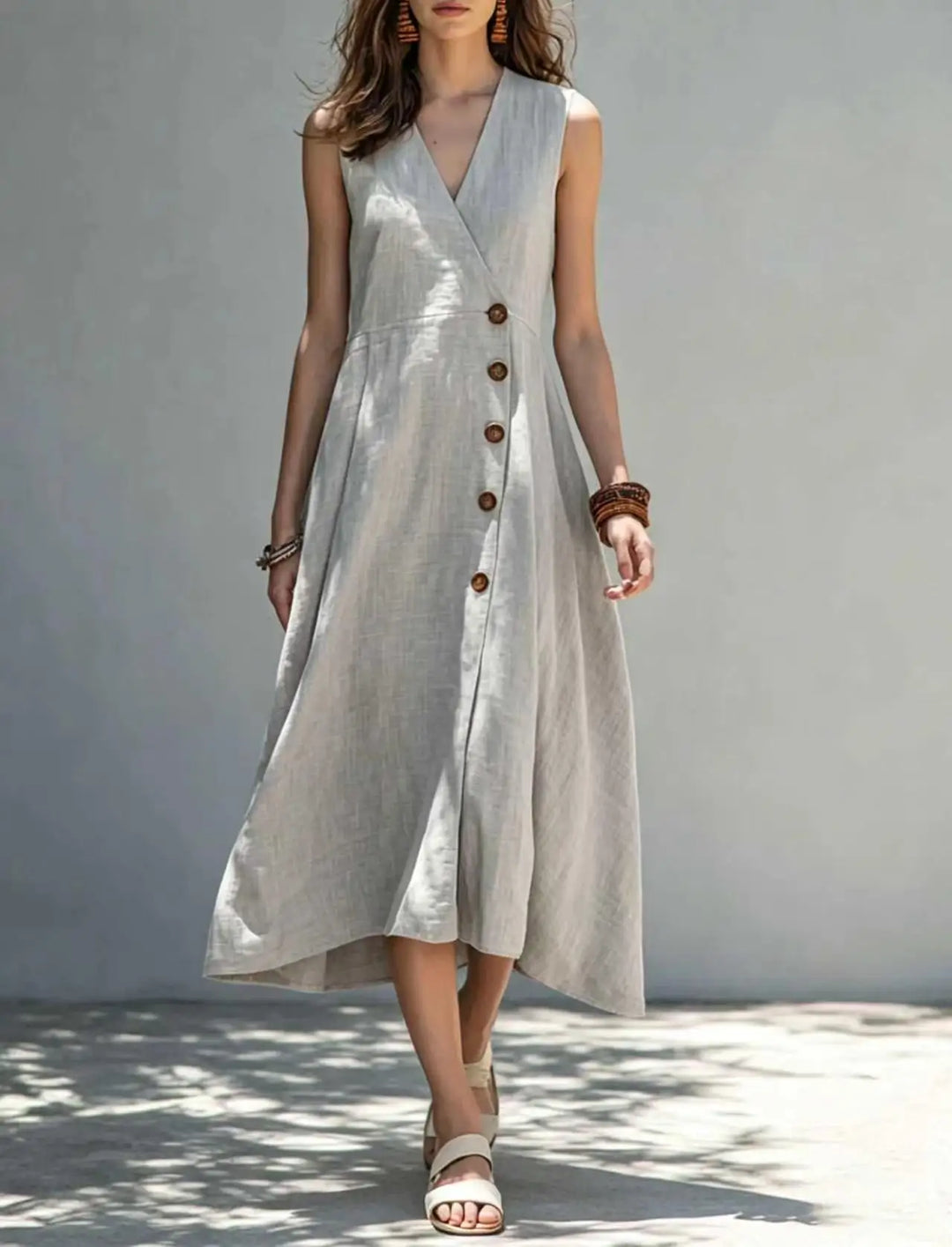 Oriana Asymmetrical Button Maxi Dress