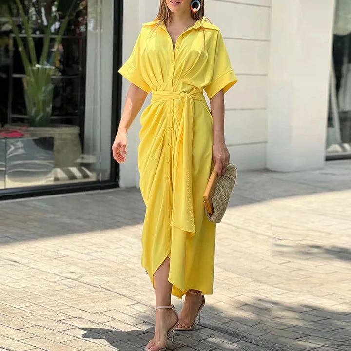 Ailsa Printed Tie Waist Shirt Midi Dress
