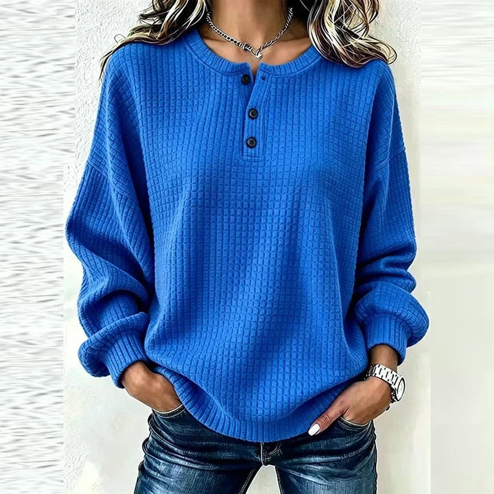 Adaline Waffle Knit Henley Blouse