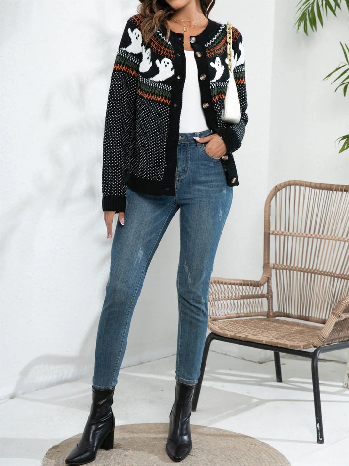 Retro Ghost Button Cardigan
