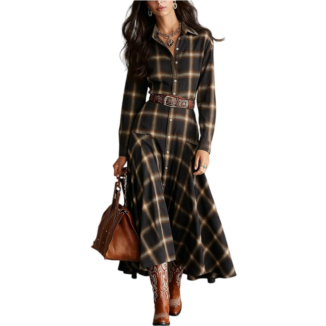 Rowena Button Plaid Shirt Dress