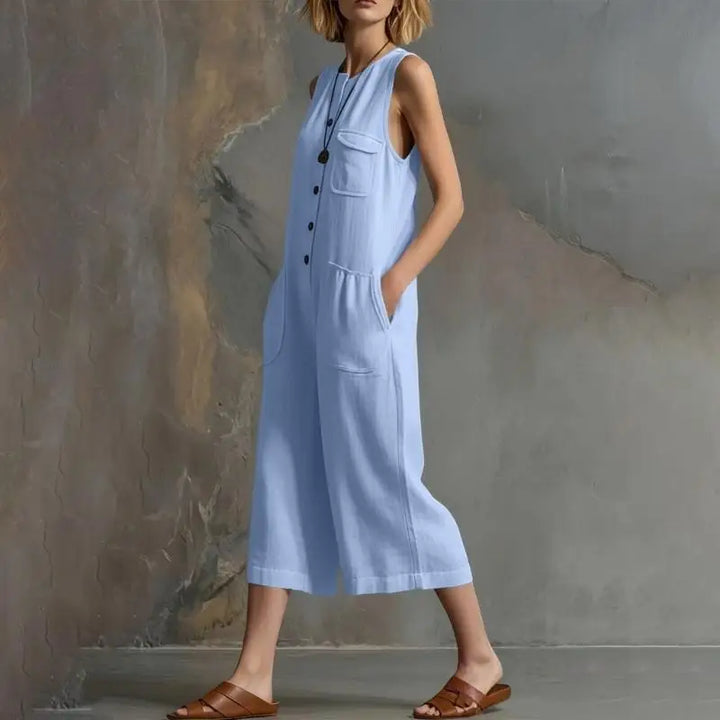 Marielle  Button Front Realxed Dungaree Jumpsuit