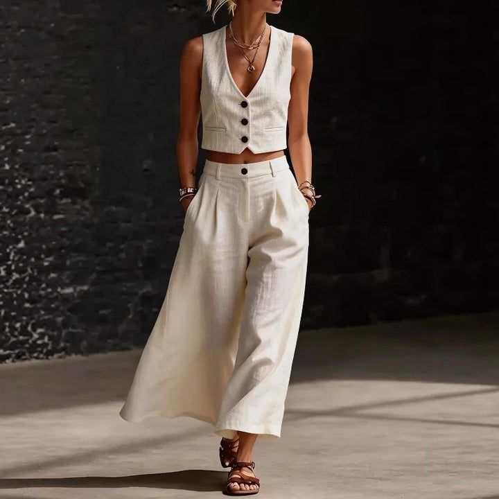 Andrea Linen Blend Two Piece Set