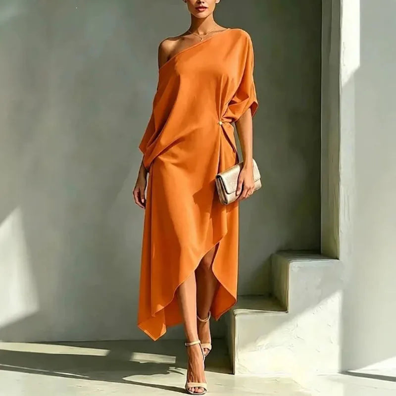 Maribel Elegant Asymmetrical Midi Dress