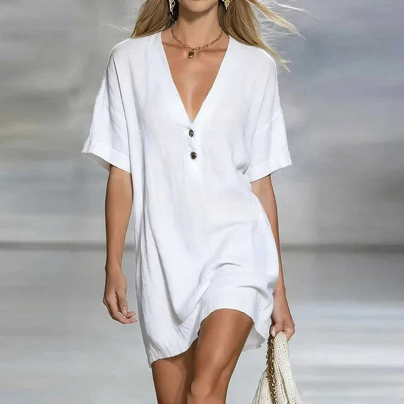 Lana V Neck Linen Shirt Dress