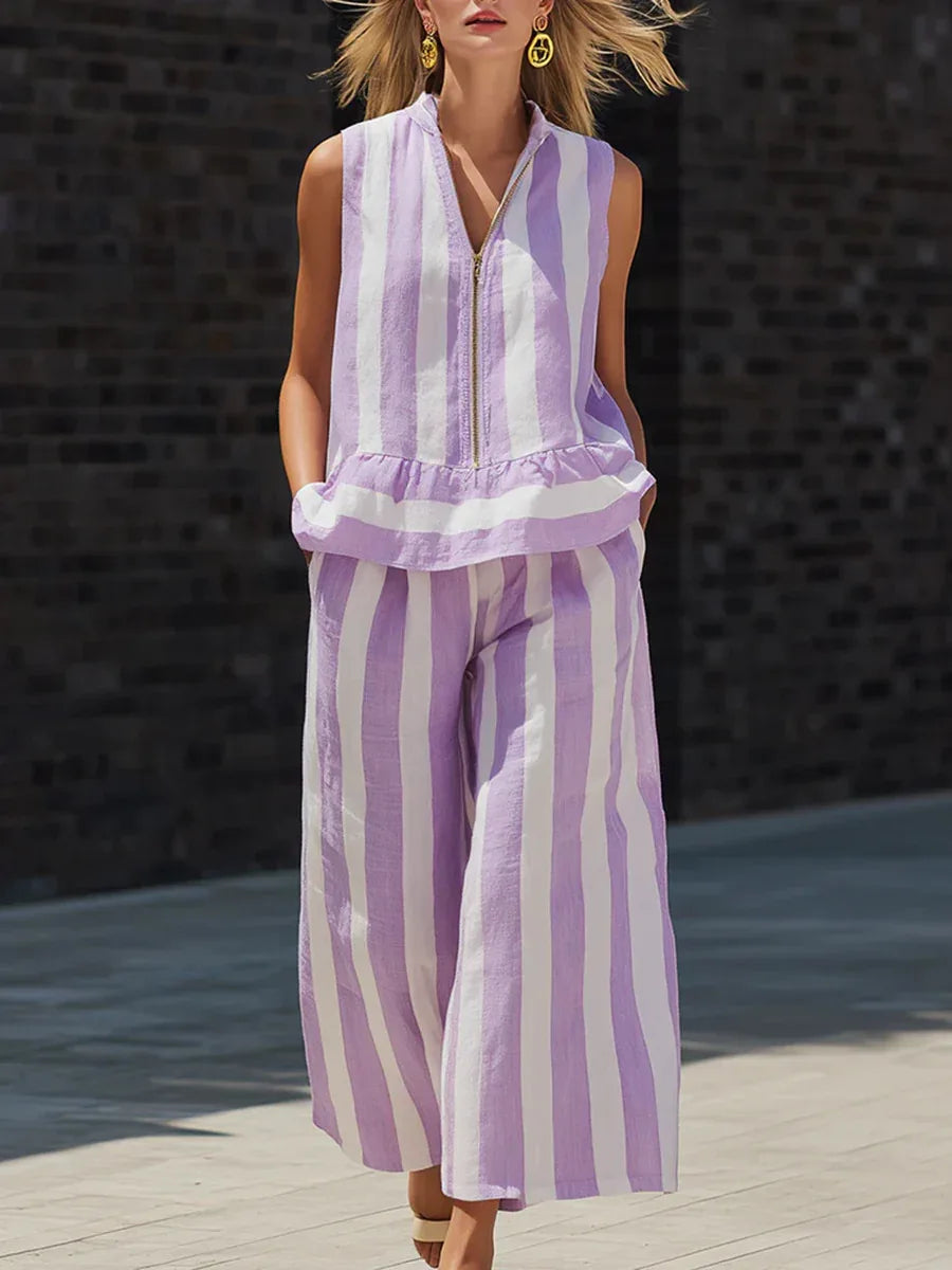 Celinora Striped Casual Pants Set