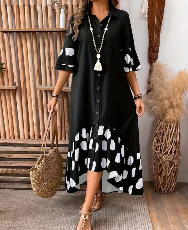 Nerea Elegant Chic Polka Midi Dress
