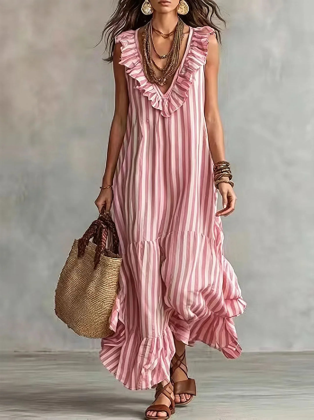Kinsley Ruffle Striped Maxi Dress