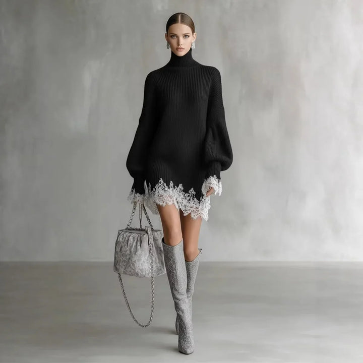 Elara Turtleneck Lace Sweater Dress