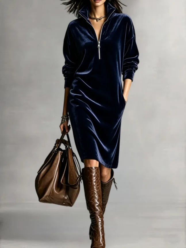 Lucienne Half Zip Velvet Dress