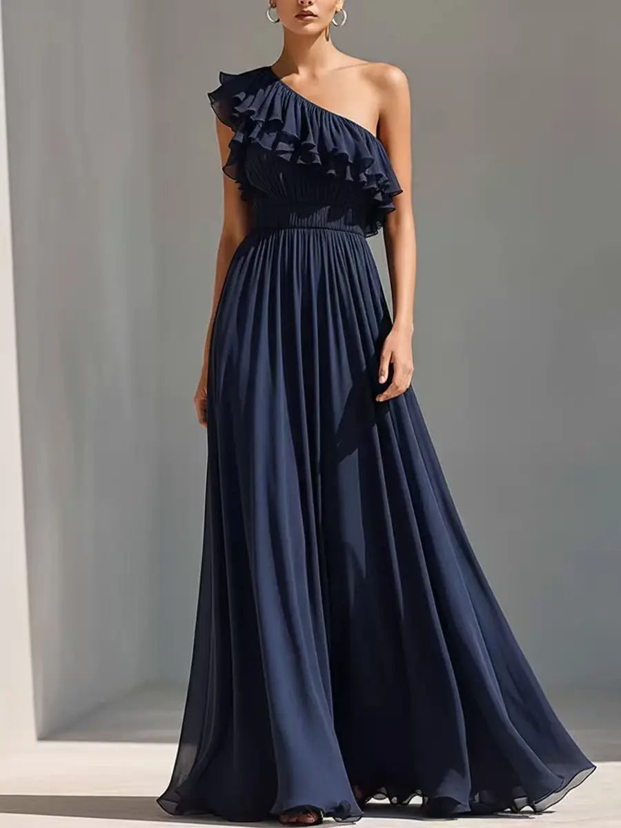Renata One Shoulder Pleated Wedding Guest Dress