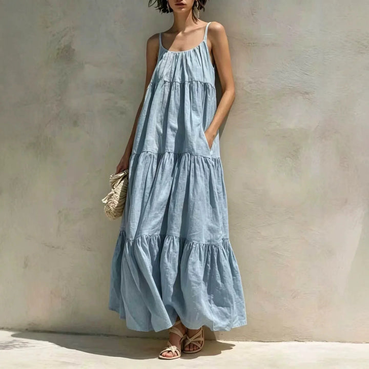 Solennea Tiered Linen Maxi Dress