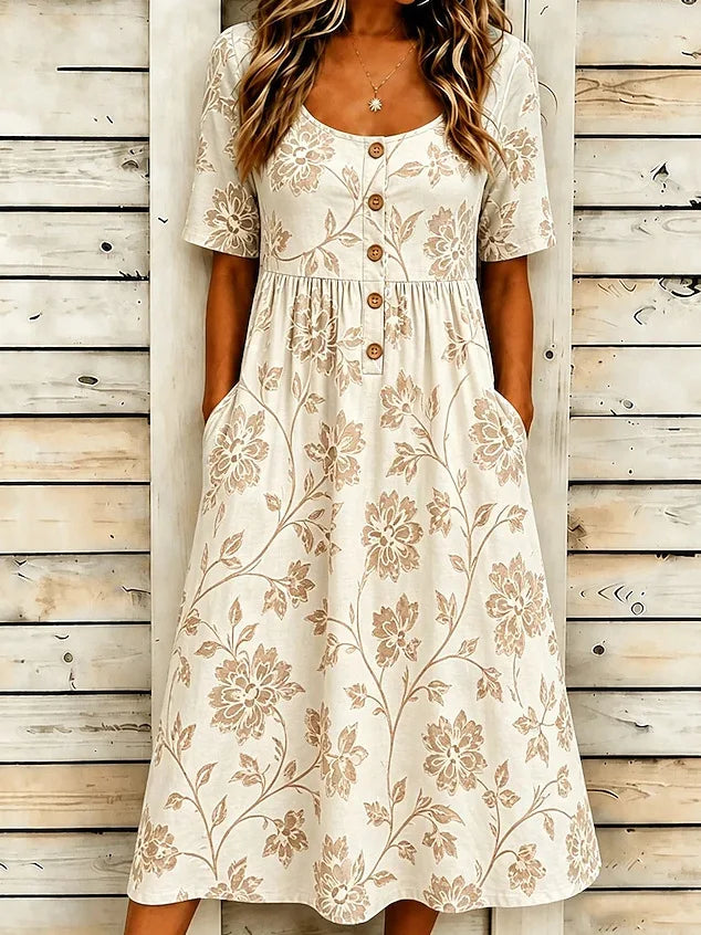 Astoria Boho Floral Button Midi Dress