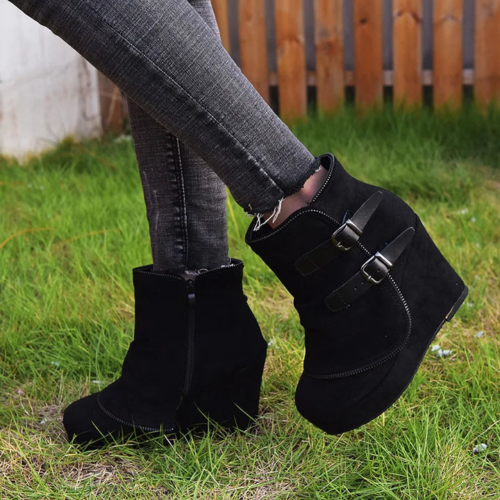 Rosetta Buckle Strap Wedge Boots