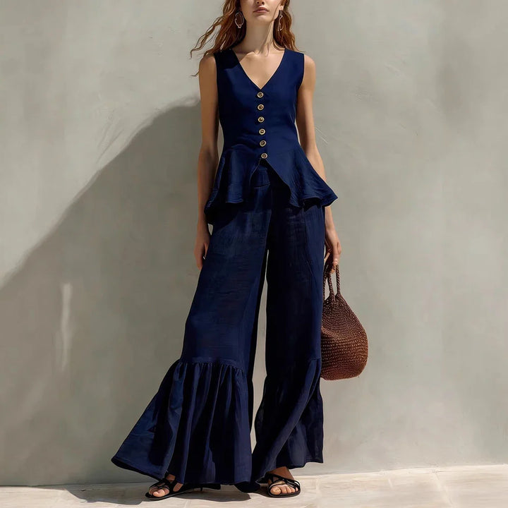 Andrea Ruffle Trim Wide Leg Pants Set
