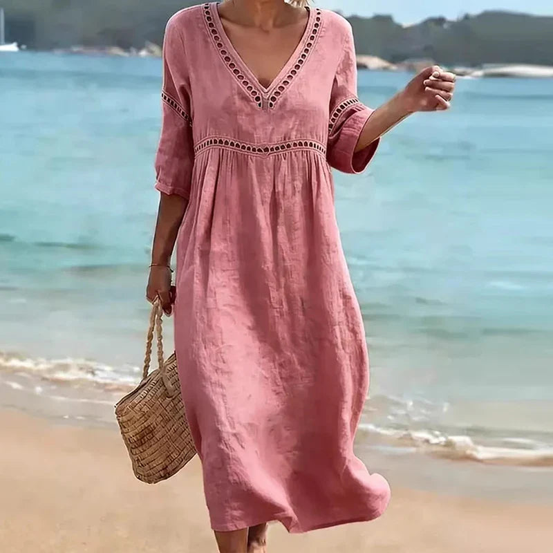 Oakley Hollow Trim V-Neck Midi Dress