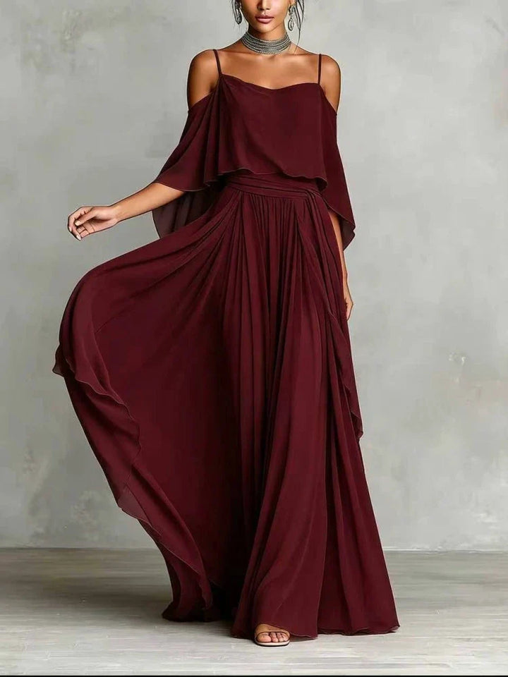 Rosa Off Shoulder Chiffon Wedding Guest Maxi Dress