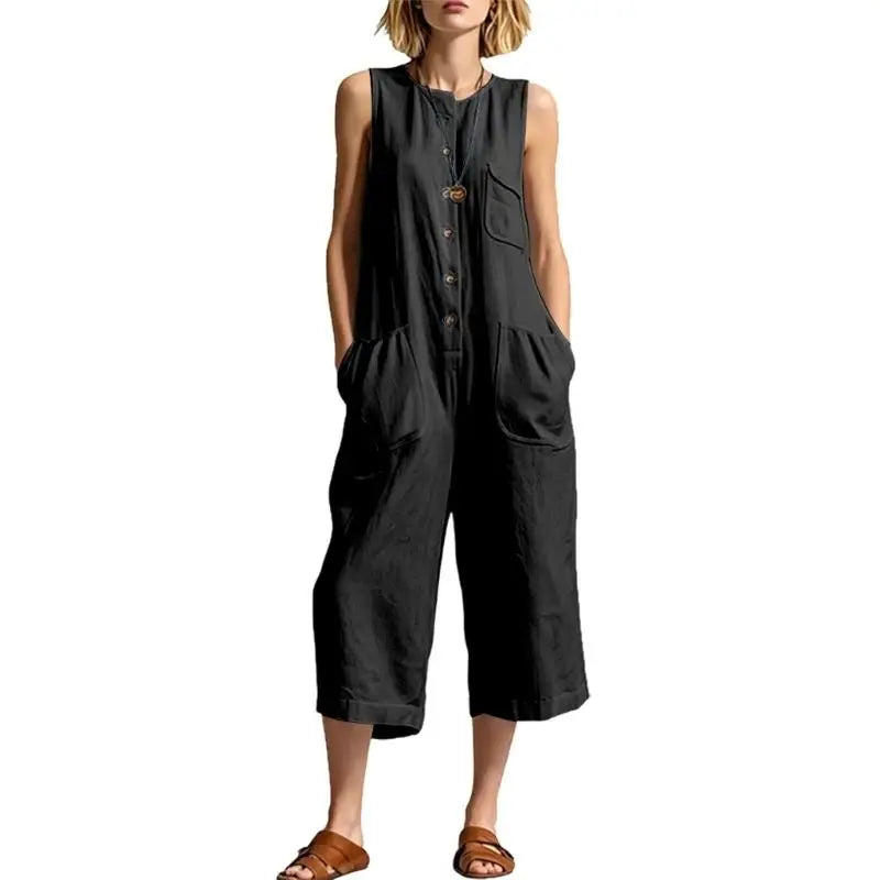Marielle  Button Front Realxed Dungaree Jumpsuit
