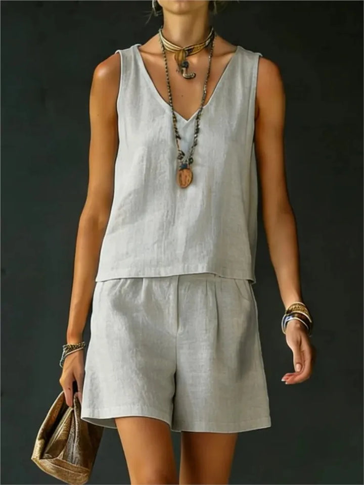 Yasmine Sleeveless V Neck Short Set