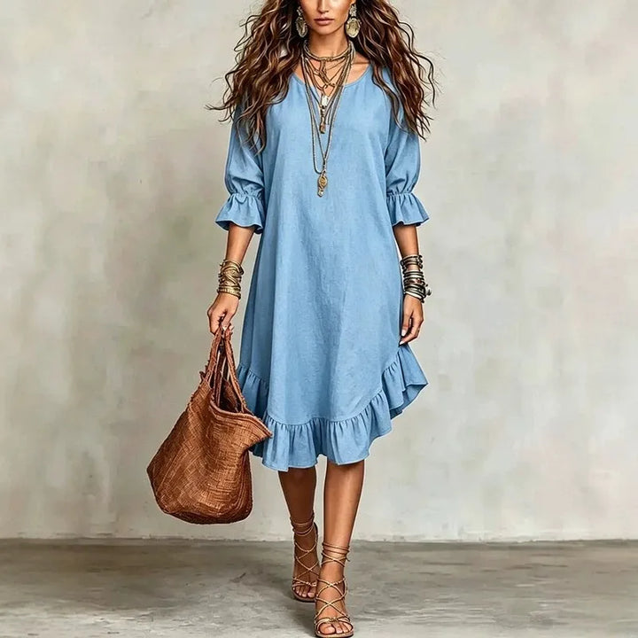 Georgina Ruffle Half Sleeve V Neck Midi Dress