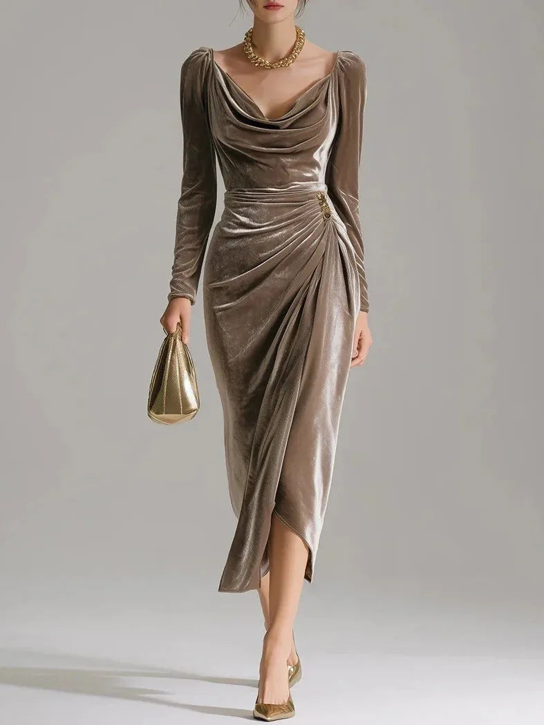 Helena Velvet Ruched Midi Dress