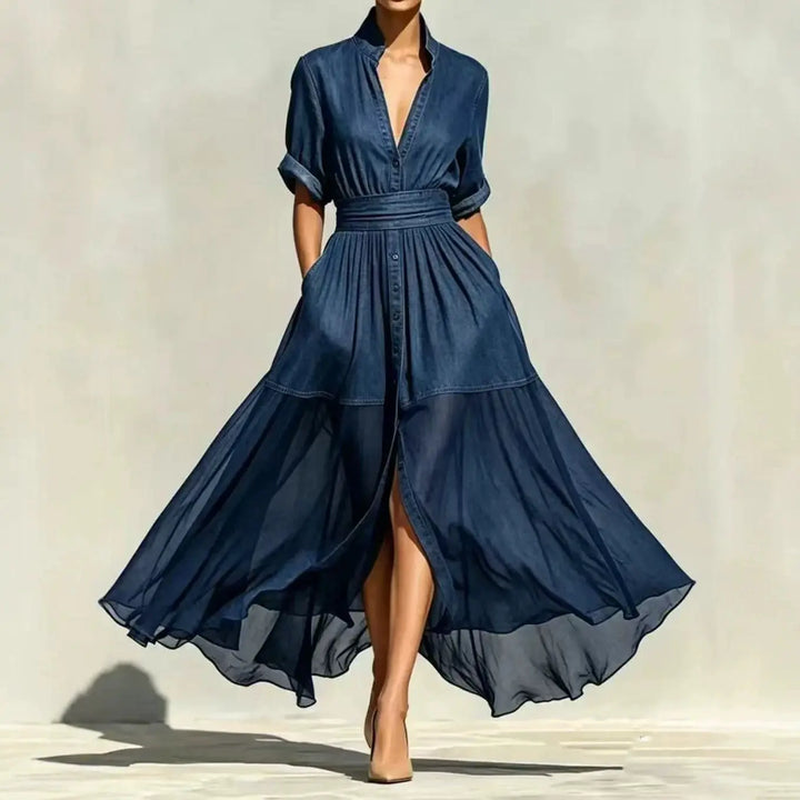 Lysara Chiffon Denim Maxi Dress