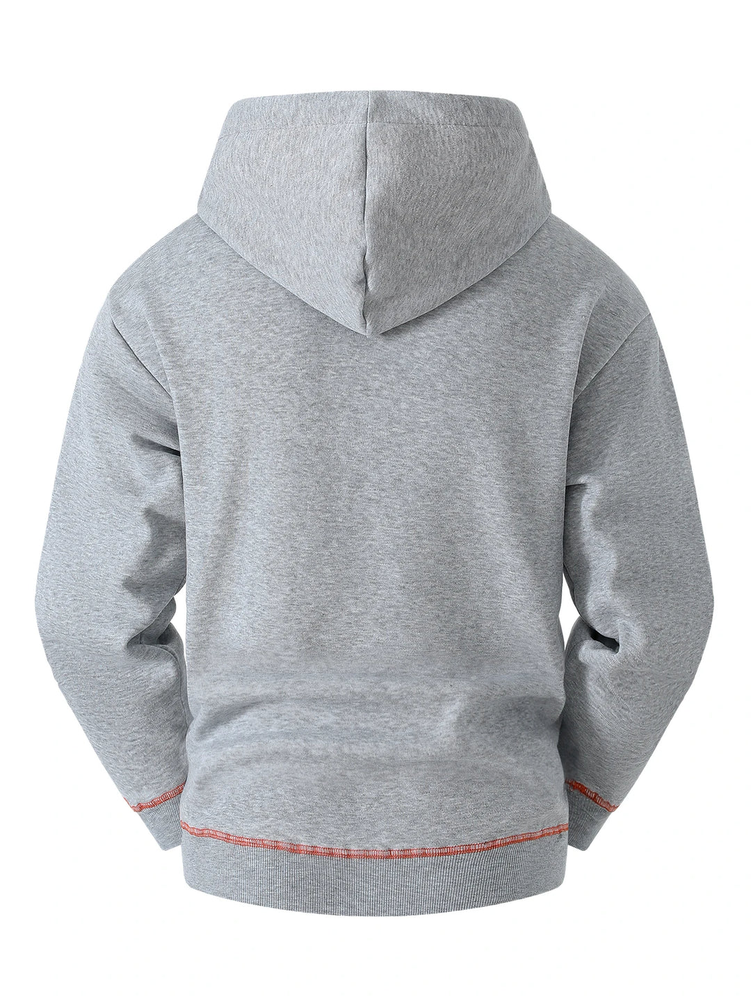 Gray zip-up hoodie, back view
